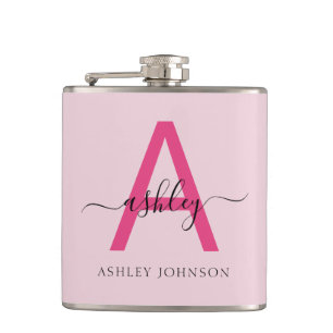 Hot Pink Monogram Girl's Bachelorette Party Flask