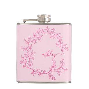 Hot Pink Monogram Girl's Bachelorette Party Hip Flask