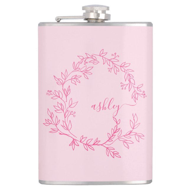 Hot Pink Monogram Girl's Bachelorette Party Hip Flask (Front)