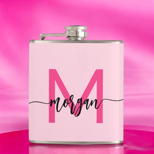 Hot Pink Monogram Girl's Bachelorette Party Hip Flask (Creator Uploaded)