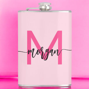 Hot Pink Monogram Girl's Bachelorette Party Hip Flask