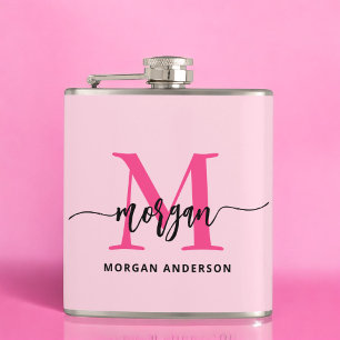 Hot Pink Monogram Girl's Bachelorette Party Hip Flask