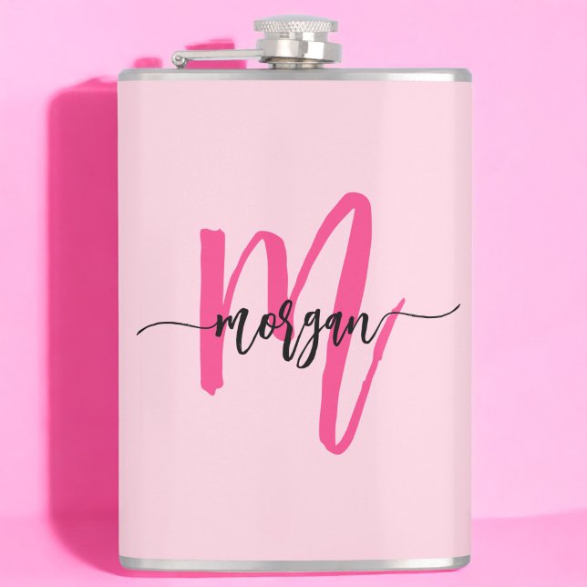 Hot Pink Monogram Girl's Bachelorette Party Hip Flask (Creator Uploaded)