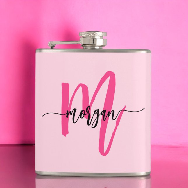 Hot Pink Monogram Girl's Bachelorette Party Hip Flask (Creator Uploaded)