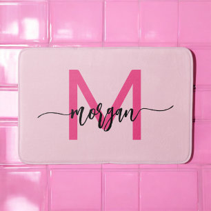 Hot Pink Monogram Girl's Dorm Room Bath Mat