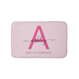 Hot Pink Monogram Girl's Dorm Room Bath Mat
