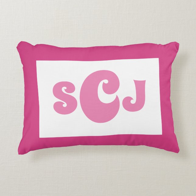 Hot Pink Monogram Girly Decorative Cushion (Front)