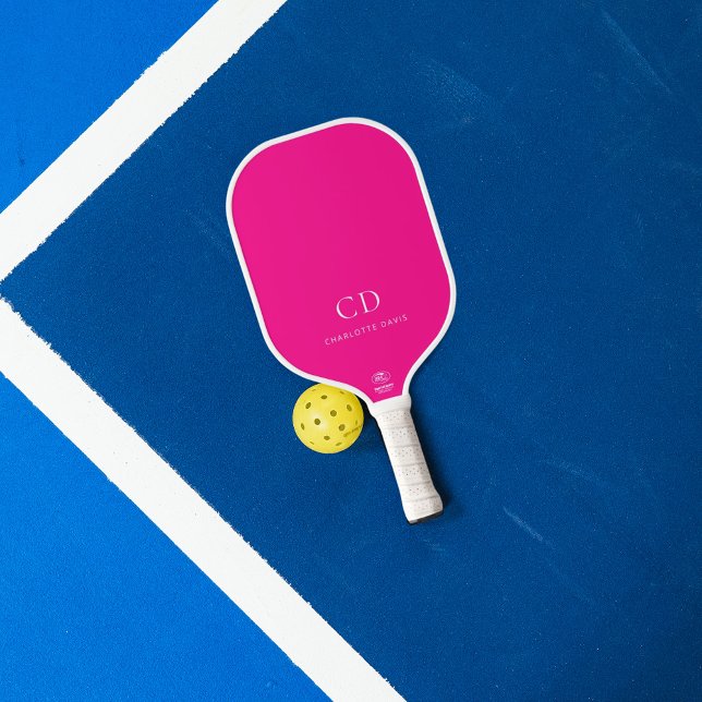 Hot pink monogram initials name pickleball paddle (Creator Uploaded)