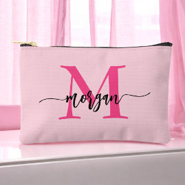 Hot Pink Monogram Name Girl's Script Accessory Pouch