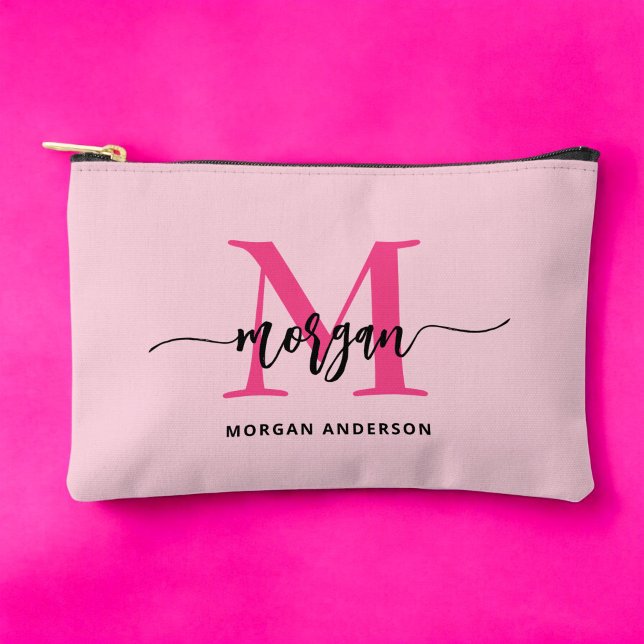 Hot Pink Monogram Name Girl's Script  Accessory Pouch (Creator Uploaded)