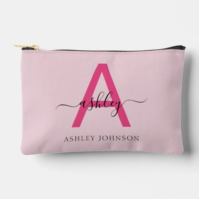 Hot Pink Monogram Name Girl's Script Accessory Pouch (Front)