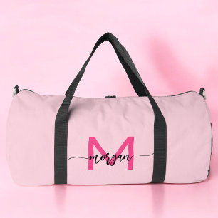 Hot Pink Monogram Name Girl's Script Sports Duffle Bag