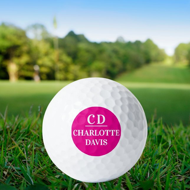 Hot pink monogram name golf balls (Creator Uploaded)