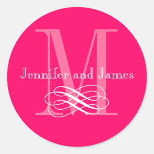 Hot Pink Monogram Wedding Logo Stickers
