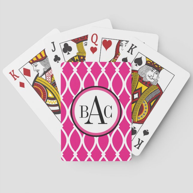 Hot Pink Monogrammed Barcelona Print Playing Cards (Back)