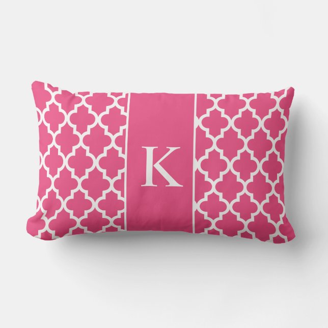 Hot Pink Moroccan Custom Monogram Lumbar Cushion (Front)