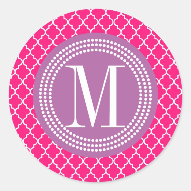 Hot Pink Moroccan Tiles Lattice Personalised Classic Round Sticker (Front)