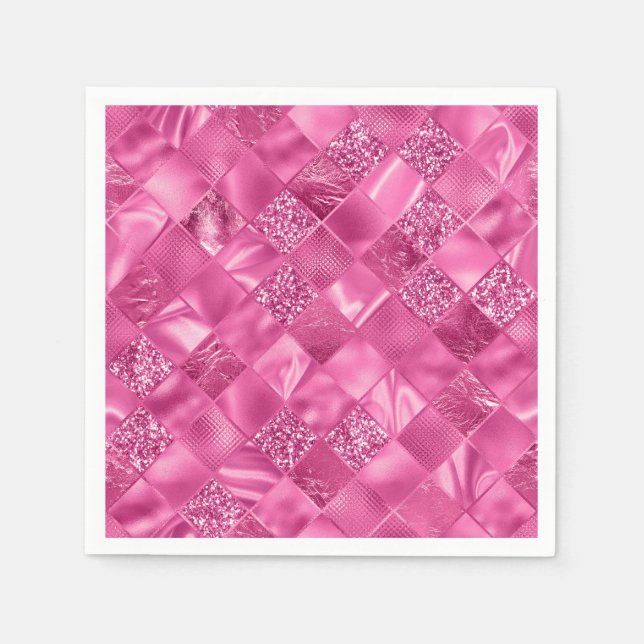 Hot Pink Multi-Texture Square Weave Pattern Napkin (Front)