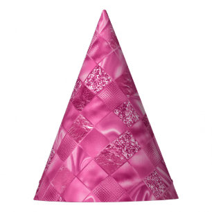 Hot Pink Multi-Texture Square Weave Pattern Party Hat