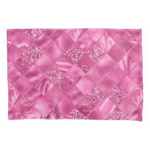 Hot Pink Multi-Texture Square Weave Pattern Pillowcase