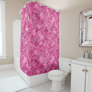 Hot Pink Multi-Texture Square Weave Pattern Shower Curtain