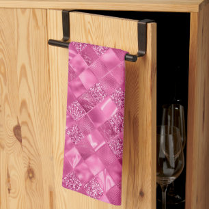 Hot Pink Multi-Texture Square Weave Pattern Tea Towel