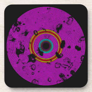 Hot Pink Multicolor Vinyl Disc Texture Pattern Coaster