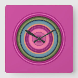 Hot Pink Multicolored Circle Pattern Square Wall Clock