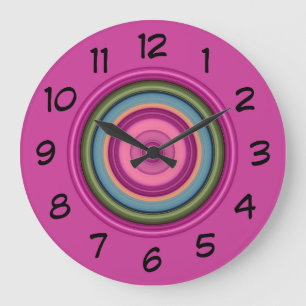 Hot Pink Multicolored Circular Pattern Large Clock