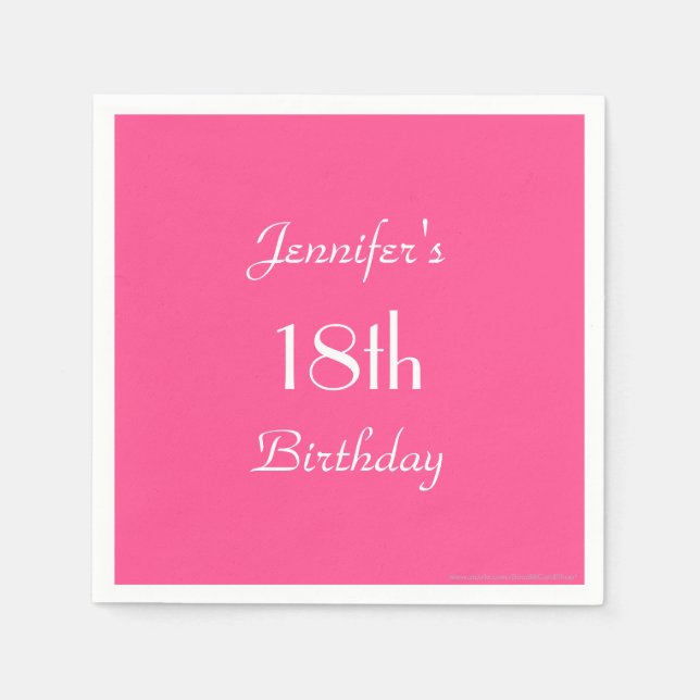 Hot Pink, Name, 18th Birthday Party Paper Napkin (Front)
