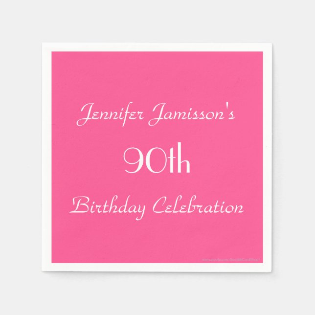 Hot Pink, Name, 90th Birthday Party Simple Paper Napkin (Front)