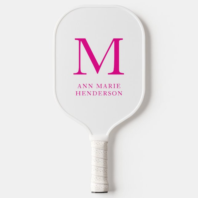 Hot Pink Name and Monogram  Pickleball Paddle (Front)