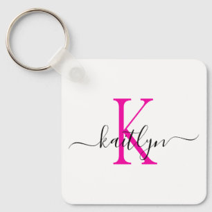 Hot Pink Name Initial Monogram Key Ring