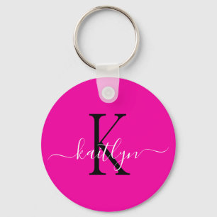 Hot Pink Name Initial Monogram Key Ring