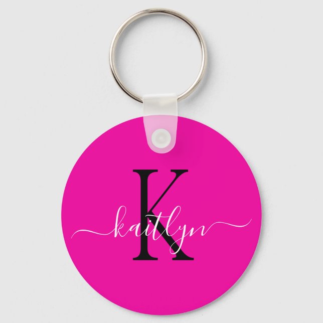 Hot Pink Name Initial Monogram Key Ring (Front)