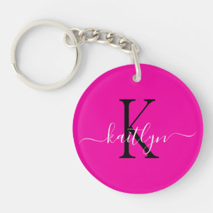 Hot Pink Name Initial Monogram Key Ring