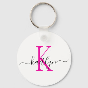 Hot Pink Name Initial Monogram Key Ring