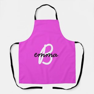 Hot Pink Name   Modern Initial Monogram Neon Apron
