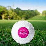 Hot pink name monogram initials golf balls<br><div class="desc">Hot pink background,  pink and white text. Personalise and add your monogram initials and name.  The name is written with a modern hand lettered style script.</div>