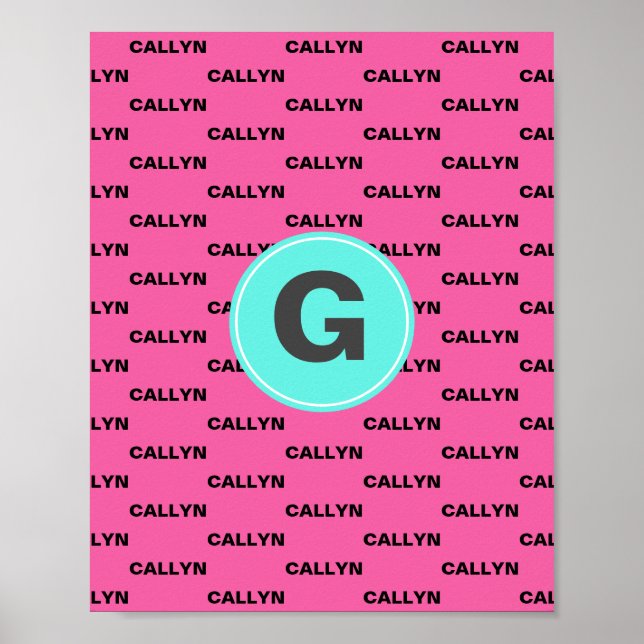 Hot pink name pattern monogram poster (Front)