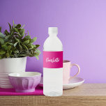 Hot pink name script water bottle label<br><div class="desc">A trendy and girly hot pink coloured background. Personalise and add your name written with a modern hand lettered style script in white.</div>