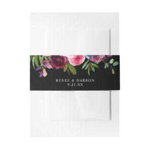 Hot Pink & Navy Blue Floral 3B Black Invitation Belly Band