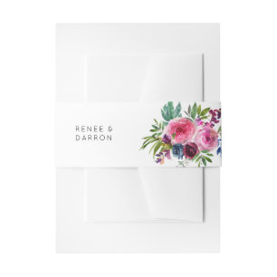 Hot Pink & Navy Blue Floral Invitation Belly Band