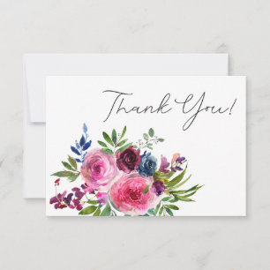 Hot Pink & Navy Blue Floral Thank You Card