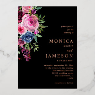 Hot Pink & Navy Blue Floral Wedding 3 Black