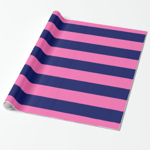 Hot Pink, Navy Blue XL Stripes Pattern V Wrapping Paper