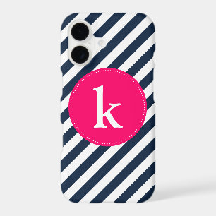 Hot Pink & Navy Monogram iPhone 7 Plus Case