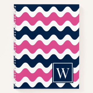 Hot Pink & Navy Preppy Ric Rac Stripe Notebook