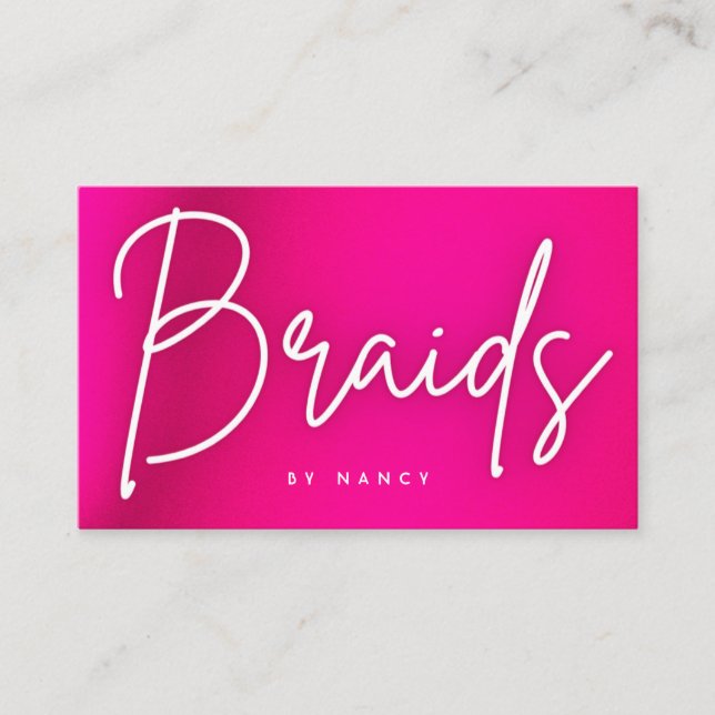 Hot Pink Neon Braids Business Card (Front)