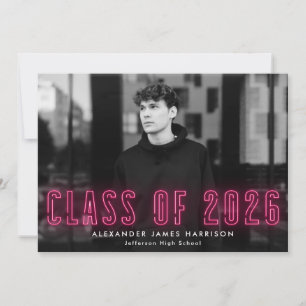 Hot Pink Neon Class of 2022 Photo Graduation Announcement